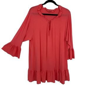 Tint & Shadow Tunic Plus size 2X Soft Knit Coral Eyelet Hem 3/4 Sleeves